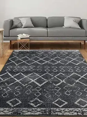 (Non-Slip) 8×10 Rubber Back Bohemian Distressed Moroccan Boho Low Pile Profile Indoor Area Rug (Charcoal Gray, 7’10” x 10′)