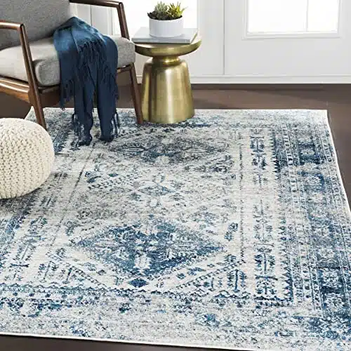 Artistic Weavers Desta Vintage Oriental Area Rug, 3’11” x 5’7″, Blue/White