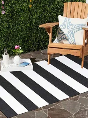 Black and White Striped Rug 28 x 45 Inches Front Door Mat Hand-Woven Cotton Indoor/Outdoor Rug for Layered,Welcome Mat, Porch,Farmhouse,Kitchen,Entry Way