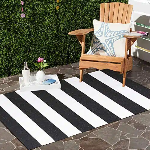 Black and White Striped Rug 28 x 45 Inches Front Door Mat Hand-Woven Cotton Indoor/Outdoor Rug for Layered,Welcome Mat, Porch,Farmhouse,Kitchen,Entry Way