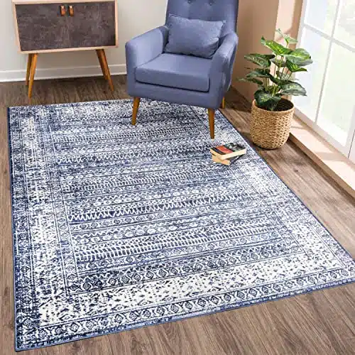 Bloom Rugs 6×9 Rug – Blue Traditional Geometric Area Rug for Living Room, Bedroom, Dining Room, and Kitchen – Exact Size: 6′ x 9′