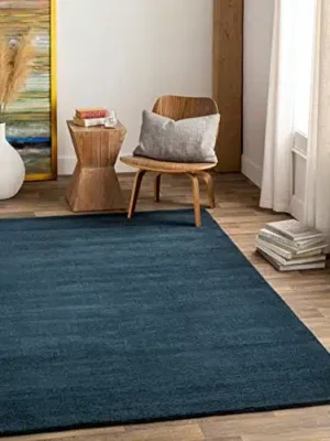 Brockton Solid Wool Modern Farmhouse Area Rug – Suitable for Living Room Bedroom -%100 Wool – Single Color – Hand Loomed – Medium Pile – Dark Blue, Light Black – 5′ x 8′