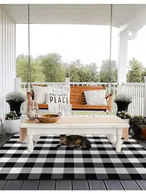 EARTHALL Buffalo Plaid Outdoor Rug 4’x 6′, Cotton Hand-Woven Checkered Door Mat, Reversible Foldable Washable Outdoor Rug Stripe for Layered Door Mats Porch/Front Door