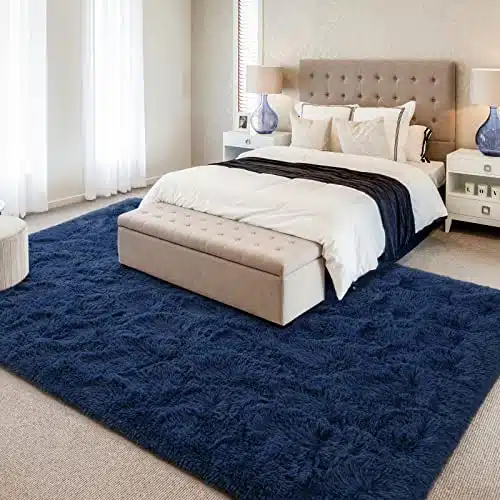 Hutha 5×8 Large Area Rugs for Living Room, Super Soft Fluffy Modern Bedroom Rug, Navy Blue Indoor Shag Fuzzy Carpets for Girls Kids Nursery Room Home Decor