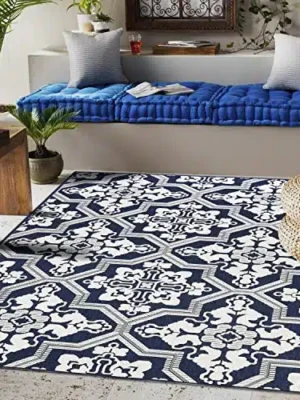 Indoor Outdoor Balcony Tile Area Rug (Washable, Stain-Resistant, Easy to Clean Carpet) (8’x10′, Navy Blue)