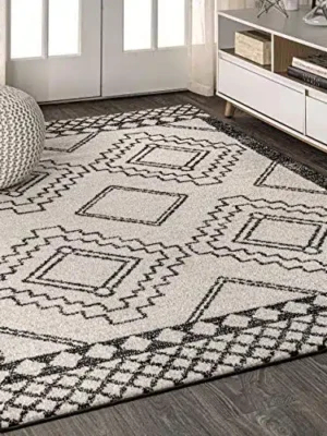 JONATHAN Y MOH200A-8 Amir Moroccan Beni Souk Indoor Area-Rug Bohemian Farmhouse Rustic Geometric Easy-Cleaning Bedroom Kitchen Living Room Non Shedding, 8 X 10, Cream,Black