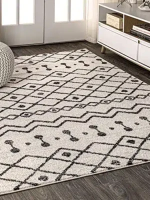 JONATHAN Y MOH208A-8 Aksil Moroccan Beni Souk Indoor Farmhouse Area-Rug Bohemian Minimalistic Geometric Easy-Cleaning Bedroom Kitchen Living Room Non Shedding, 8 ft x 10 ft, Cream/Black