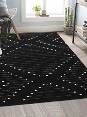 LIVEBOX Boho Washable Rug for Bedroom, Living Room 4′ x 6′ Black and White, Moroccan Cotton Carpet Indoor Outdoor Throw Area Rug for Entryway Dining Room Porch