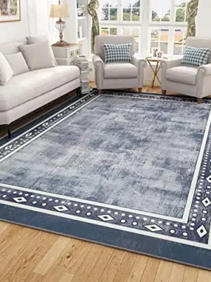 PADOOR Area Rug for Living Room Bedroom – 5×7 Feet Neutral Rug with Non-Slip Latex Backing Non Shedding Loop Pile for Dining Room Office Home Decor Navy Blue