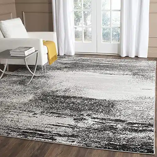 SAFAVIEH Adirondack Collection Area Rug – 8′ x 10′, Silver & Black, Modern Abstract Design, Non-Shedding & Easy Care, Ideal for High Traffic Areas in Living Room, Bedroom (ADR112A)