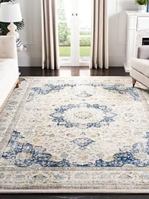 SAFAVIEH Evoke Collection Area Rug – 8′ x 10′, Ivory & Blue, Shabby Chic Oriental Medallion Design, Non-Shedding & Easy Care, Ideal for High Traffic Areas in Living Room, Bedroom (EVK220C)