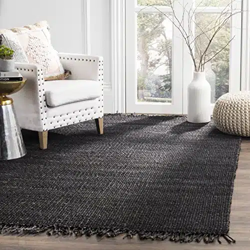 SAFAVIEH Natural Fiber Collection Area Rug – 8′ x 10′, Black, Handmade Boho Fringe Woven Jute, Ideal for High Traffic Areas in Living Room, Bedroom (NF368D)