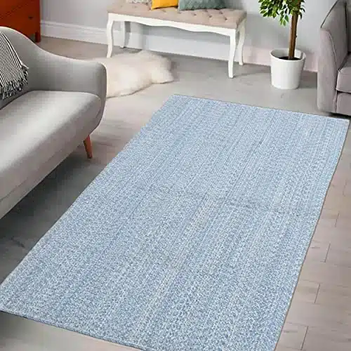 SISOSU Performance Braided Area Rug – Carpets for Living Room, Bedroom, Dining Room, Home Décor – Luxurious Handcrafted Traditional Rug – PET-Yarn – Modern Rugs- 3’ x 5’ – Blue & White