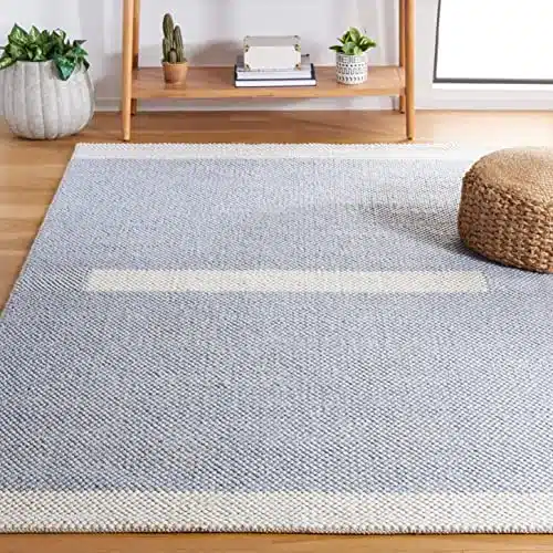 SAFAVIEH Natura Collection Area Rug – 8′ x 10′, Light Blue & Ivory, Handmade Flat Weave Modern Stripe Wool, Ideal for High Traffic Areas in Living Room, Bedroom (NAT324L)