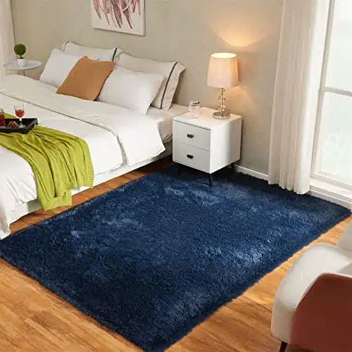 YQQRIGRO 8×10 Feet Rugs for Bedroom, Navy Blue Super Soft Shaggy Rugs Fluffy Carpets, Indoor Modern Plush Area Rugs for Living Room Dorm Kids Room, Fuzzy Non-Slip Rugs for Kids Boys Girls